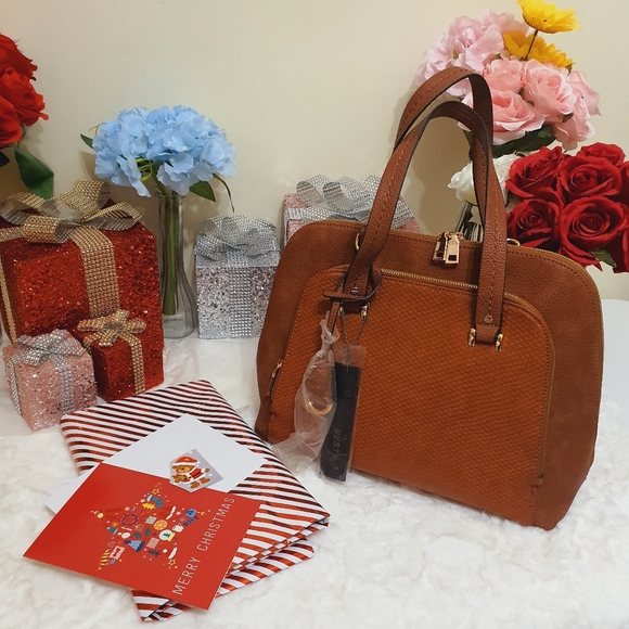 BESTINI Brown Handbag Shoulder Crossbody 2 Way Bag Faux Snake Animal Print NWT - Picture 3 of 16